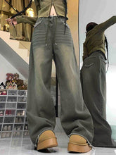 Vintage Wash Drawstring Raw Trim Boyfriend Jeans